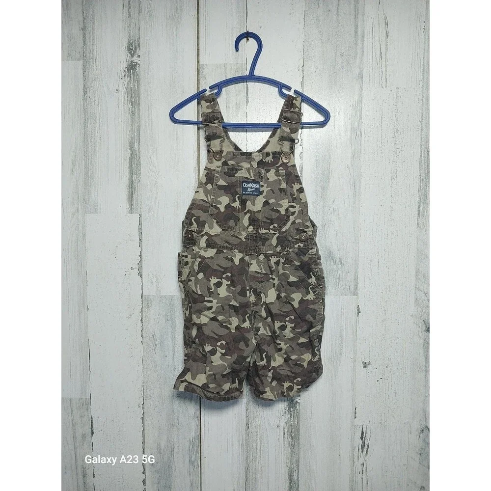 OshKosh B'Gosh Overalls size 24 months Camo Bib Shorts Dinasaur Baby Camouflage